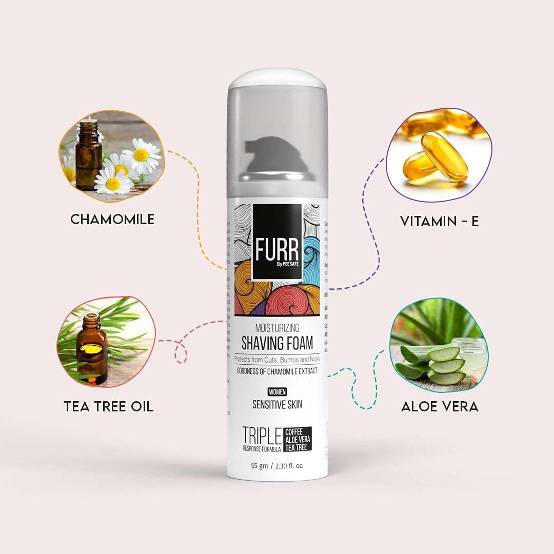 Pee Safe FURR Moisturising Shaving Foam for Men with Aloe Vera & Tea Tree Oil - 65g - Image 2