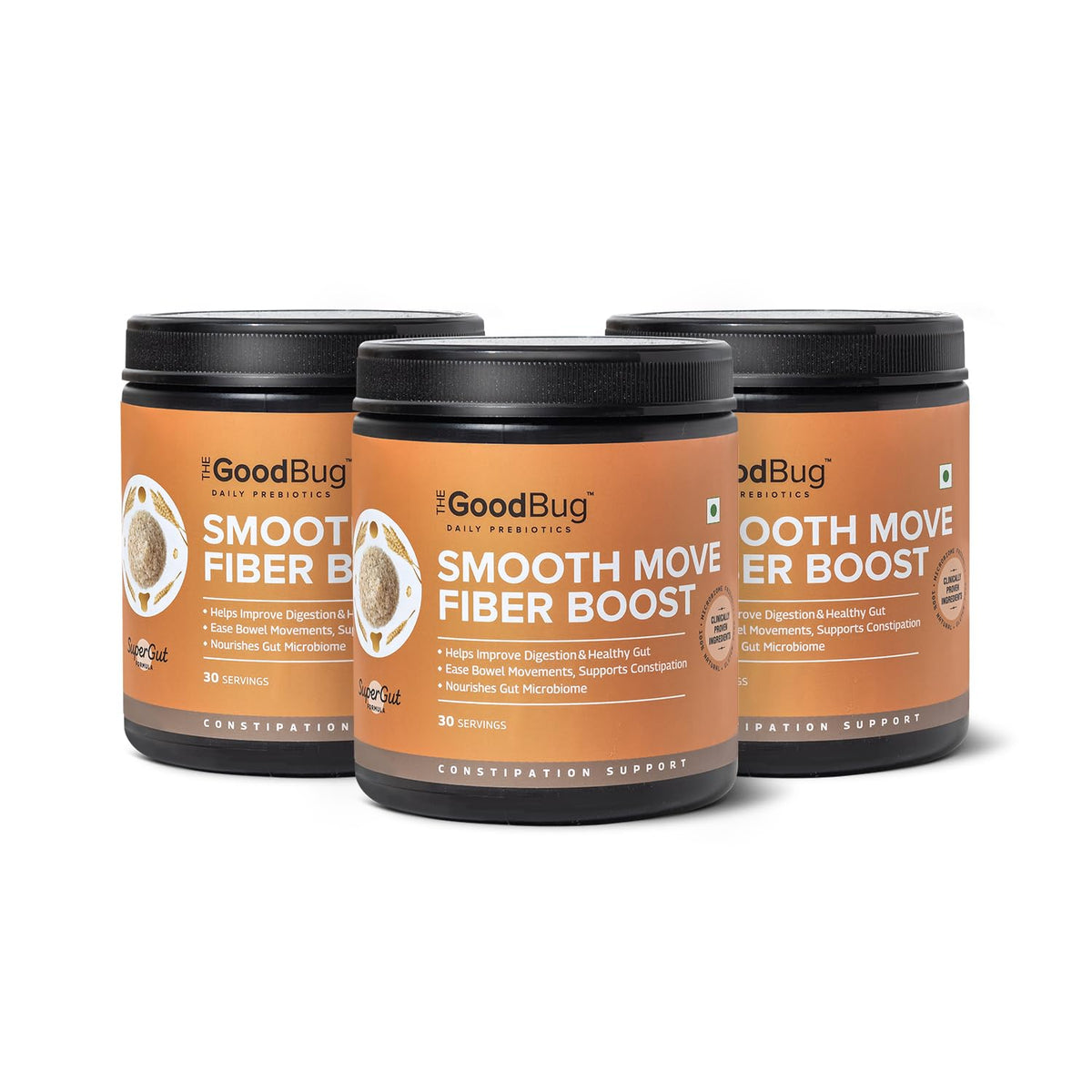 The Good Bug Smooth Move Fibre Boost Powder - Gut Health & Probiotics, 30 Servings, Pack of 3