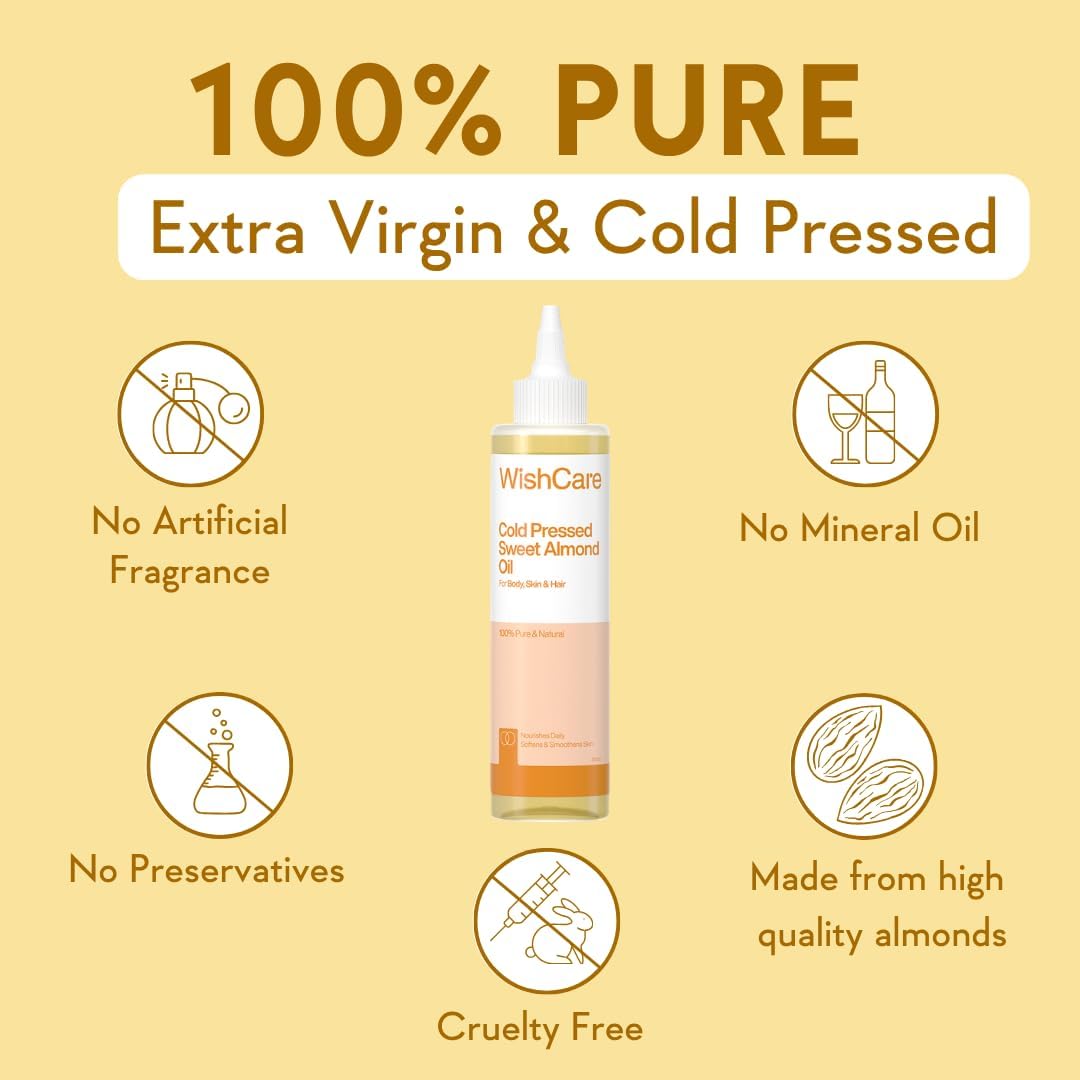 WishCare Sweet Almond Oil - Pure Cold Pressed for Hair & Skin - 200ml - Image 4