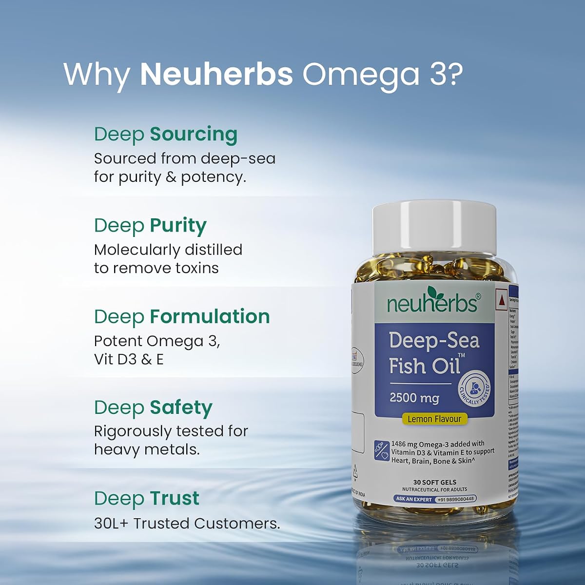 Neuherbs Omega 3 Fish Oil Softgels - Triple Strength 2500 mg Lemon Flavour, 30 Count - Image 5