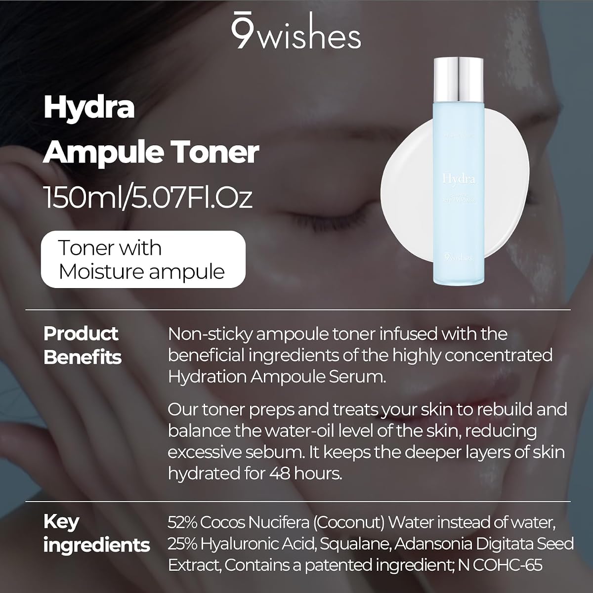 9Wishes Hydra Ampule Toner with 52% Coconut Water - 150 ml - Image 2