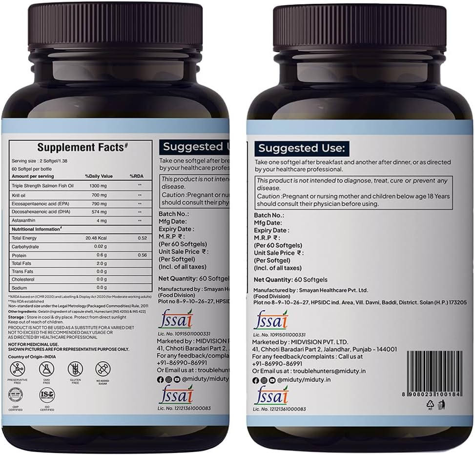 Miduty Antarctic Fish Krill Oil Softgels - Triple Strength Omega-3 with Astaxanthin - 60 Capsules - Image 7