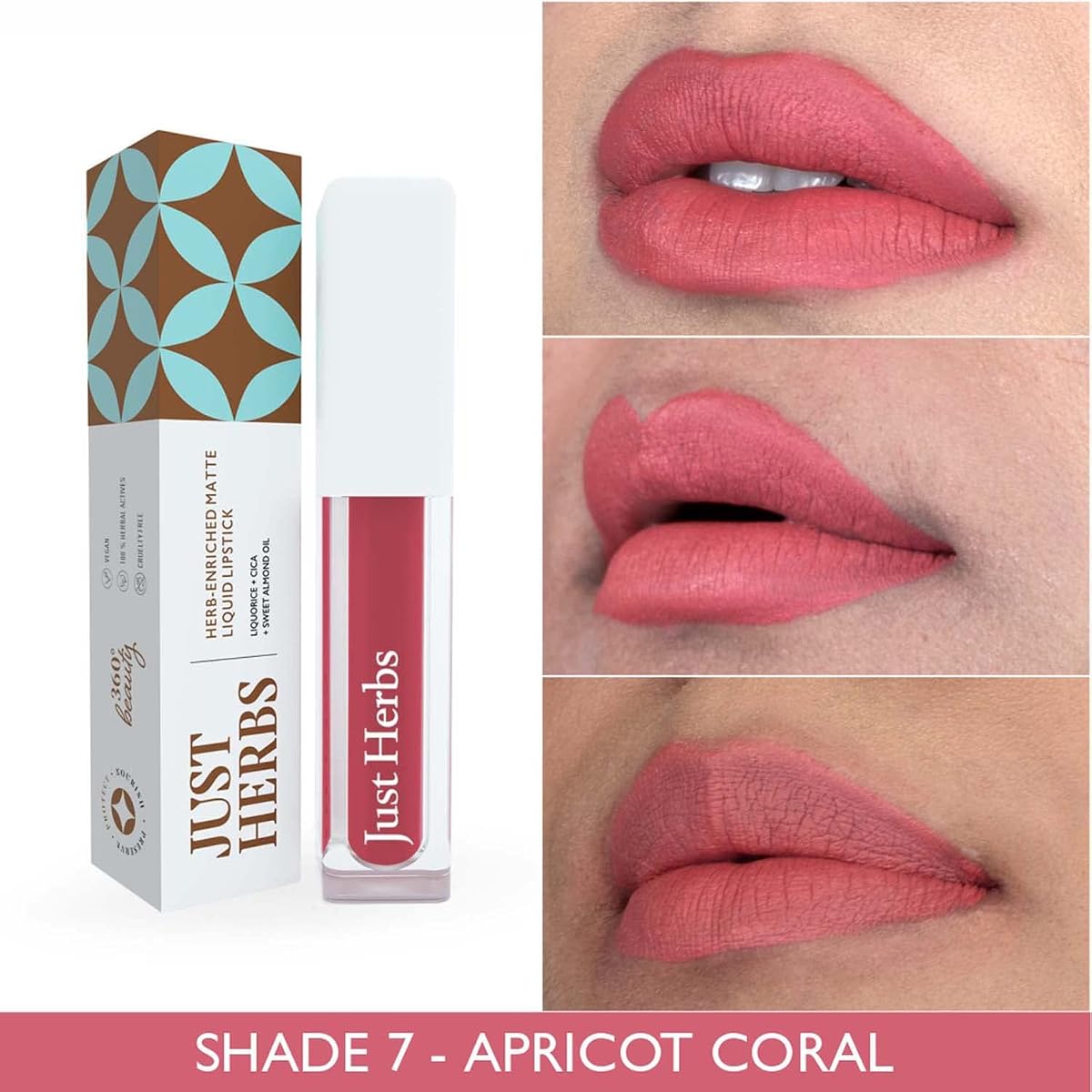 Just Herbs Ayurvedic Matte Liquid Lipstick with Liquorice & Almond Oil - Apricot Coral, 2ml - Image 3