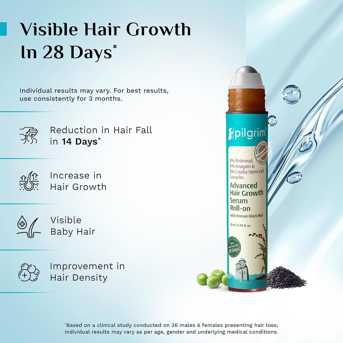 Pilgrim Hair Growth Serum Roll-On with Redensyl, Anagain, Capilia - 25ml - Image 4