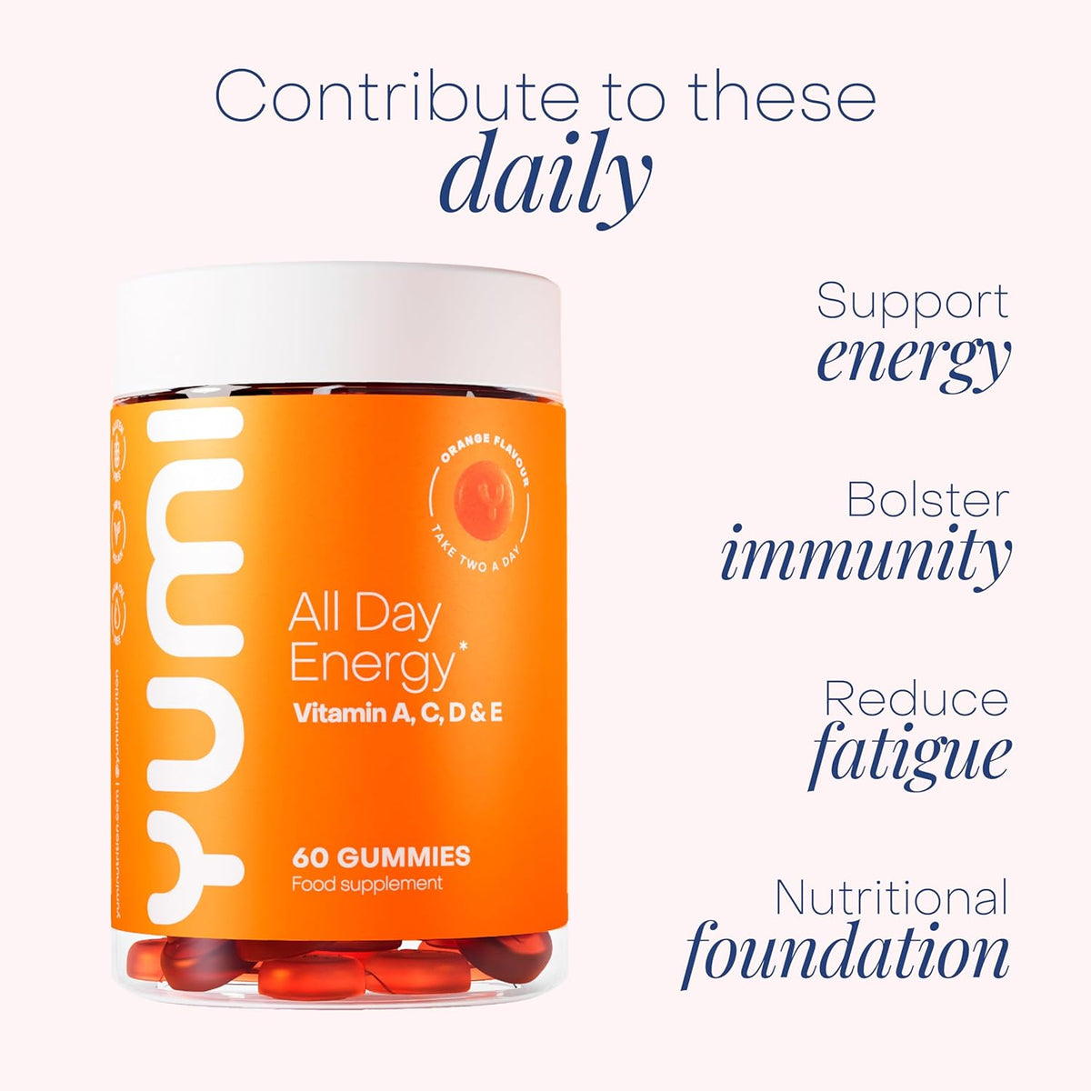 Yumi All Day Energy Multivitamin Gummies - Orange Flavour, 60 Count - Image 2
