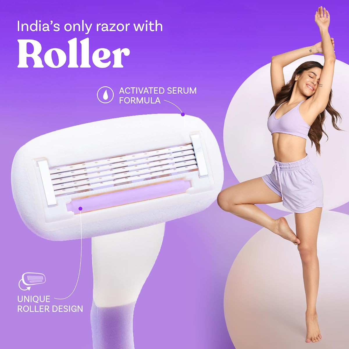 Bombay Shaving Bombae Rollplay Glow Body & Bikini Razor - Aloe Vera, Jojoba Oil, Vitamin E Infused - 1 Razor with 1 Refill - Image 2