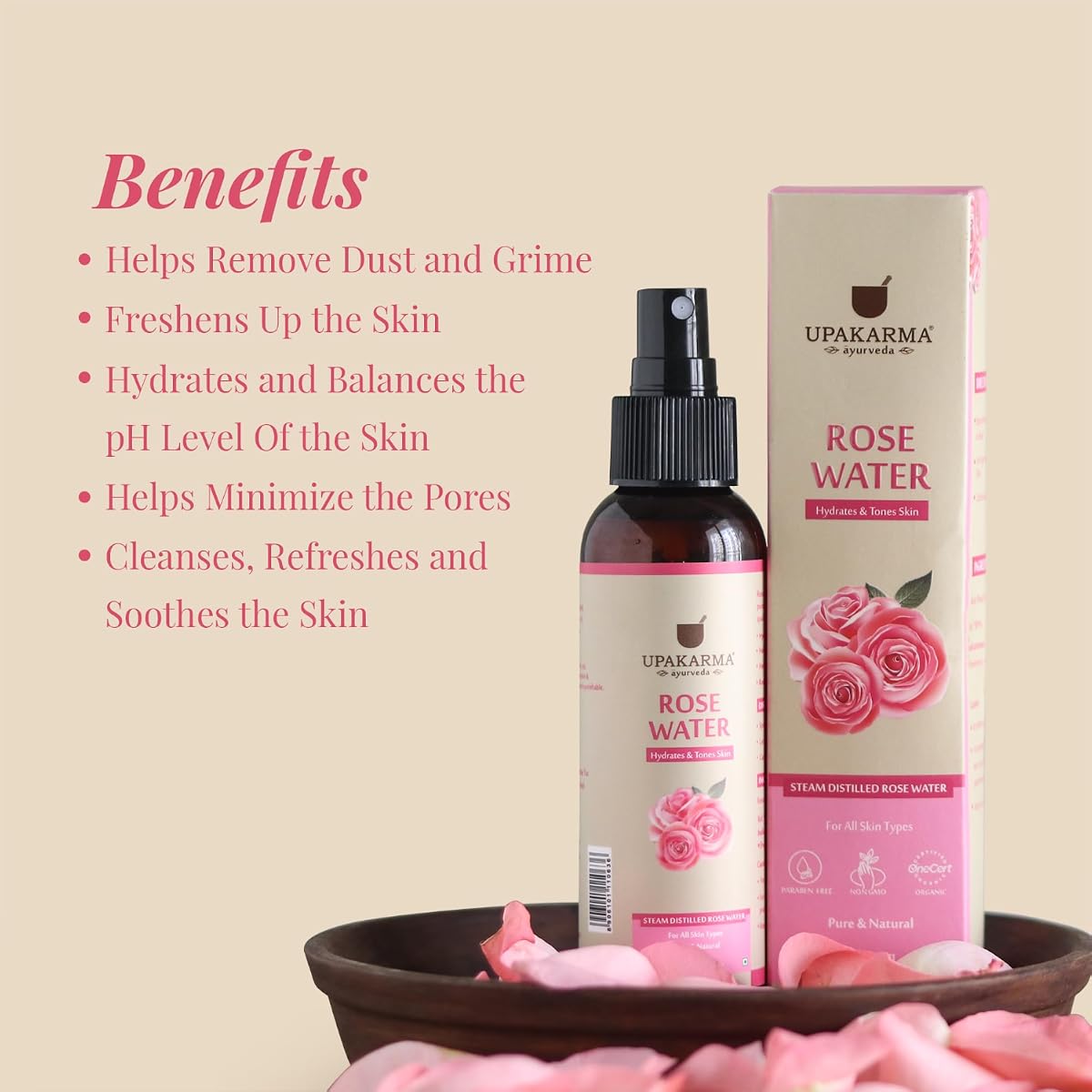 Upakarma Ayurveda Rose Water Spray - Natural Gulab Jal Moisturiser, 120ml - Image 4