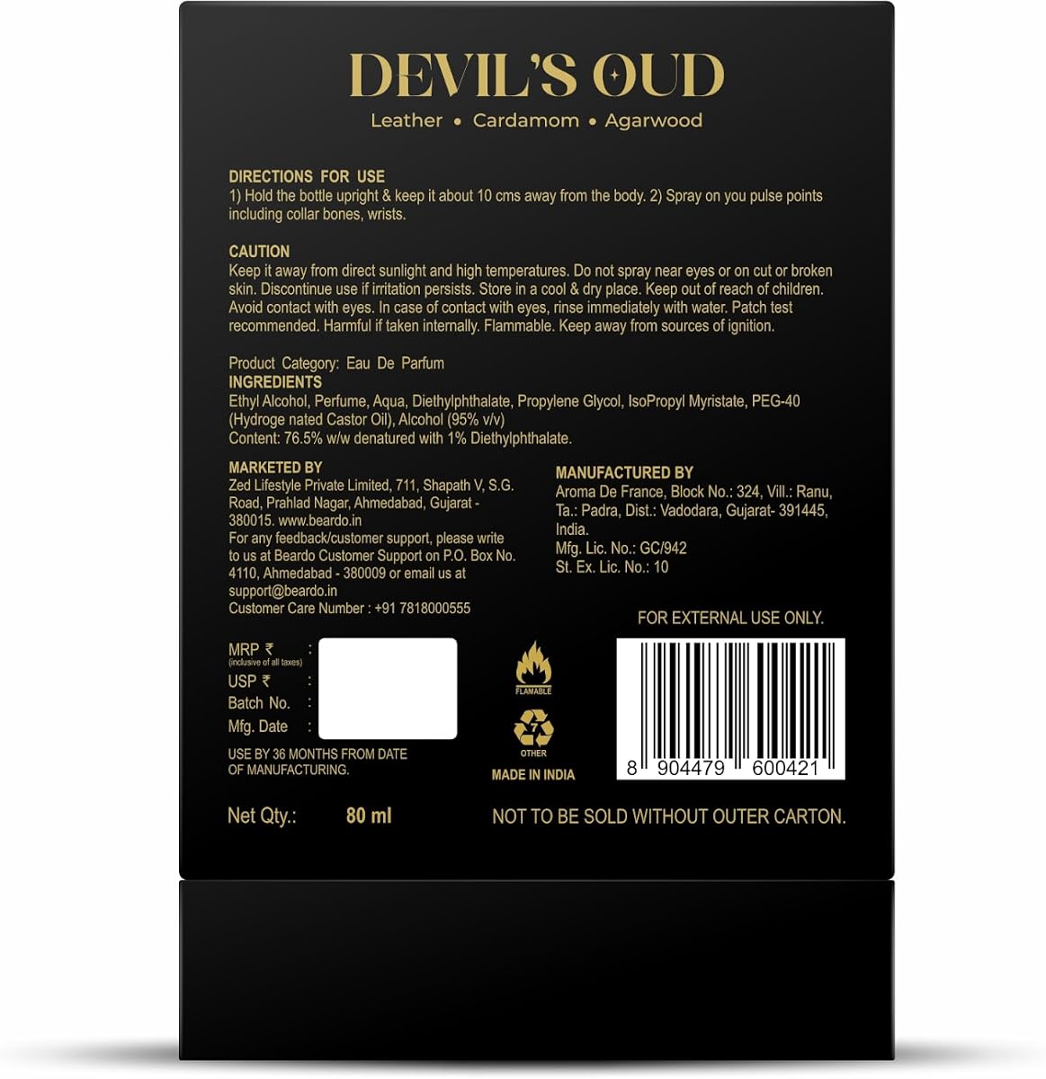 Beardo Devil's Oud Eau de Parfum - Leathery, Oud Scent, Black Pepper & Musk - 80ml - Image 8