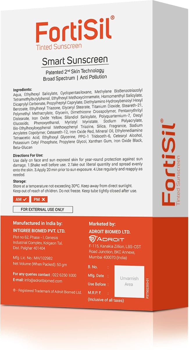 Fortisil Tinted Sunscreen SPF 50+ PA+++ with BASF UV Filters, 50g - Image 2