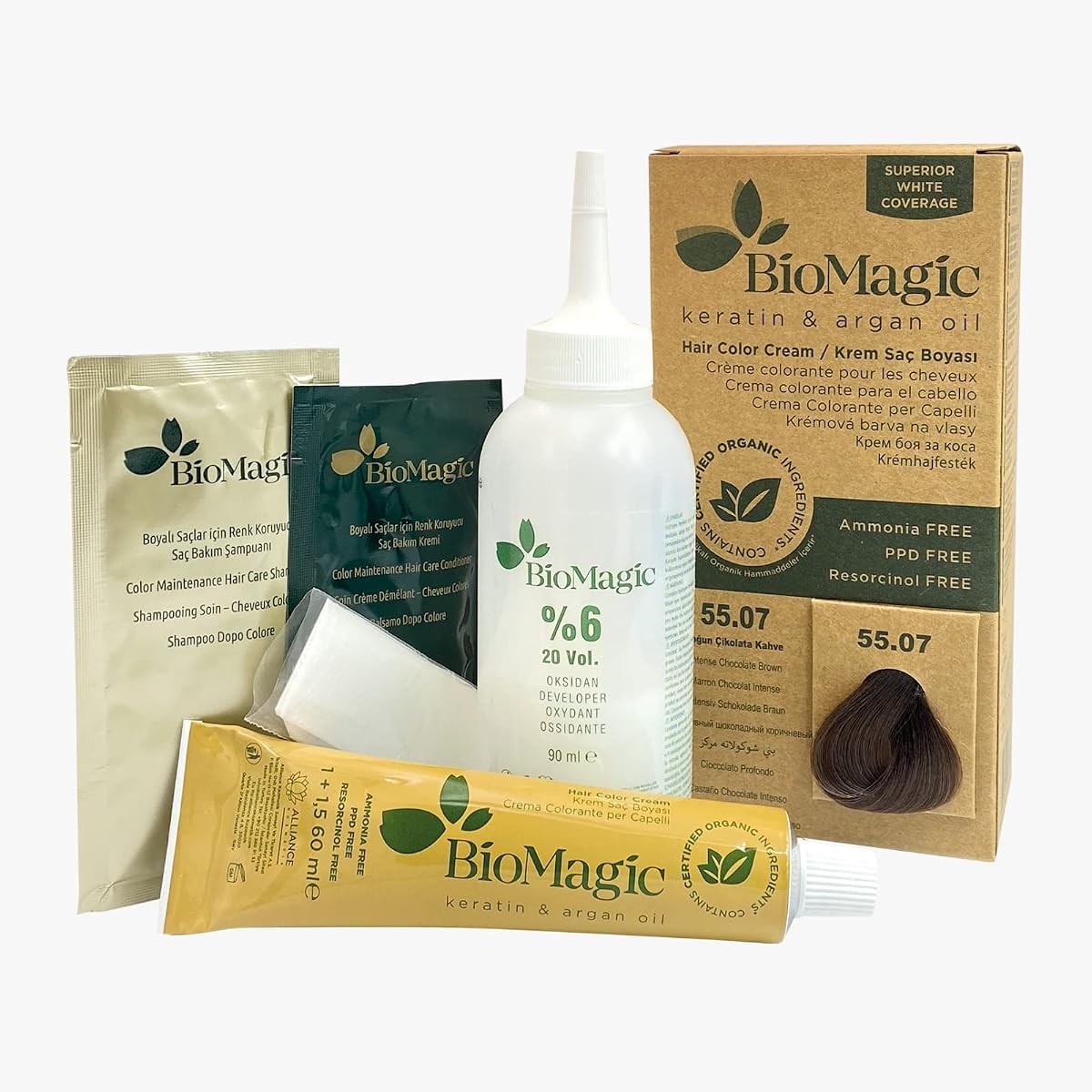 Biomagic Hair Colour Cream - Ammonia-Free Intense Chocolate Brown 55/07, 60ml - Image 2