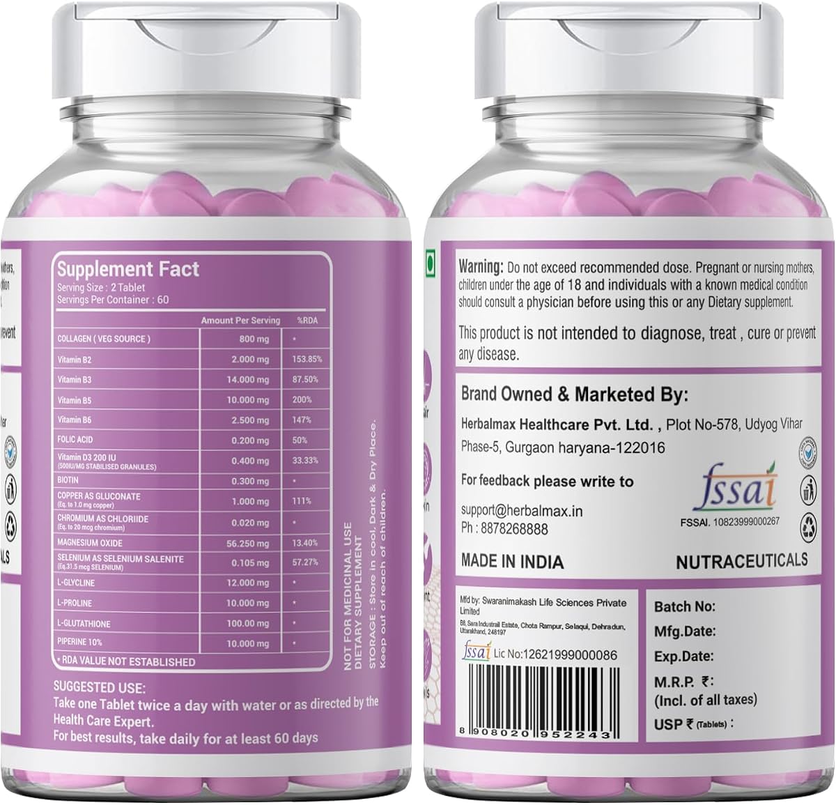 Herbal Max Collagen 800mg Tablets - Beauty and Joint Health Supplement, 60 Count - Image 7