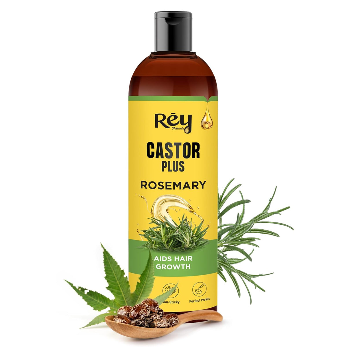 ReyNaturals Castor and Rosemary Hair Oil - Hair Growth Treatment, 200ml