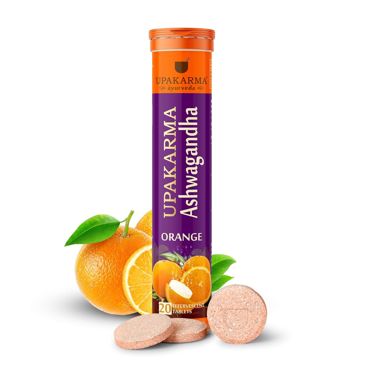Upakarma Ashwagandha Effervescent Tablets - Orange Flavour - 20 Tablets