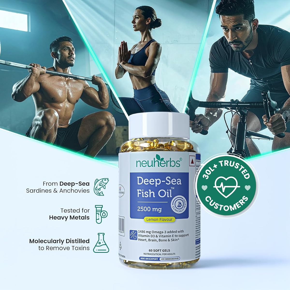 Neuherbs Deep Sea Fish Oil Softgels - Omega 3, Triple Strength 2500 Mg, Lemon Flavour - 60 Count - Image 4