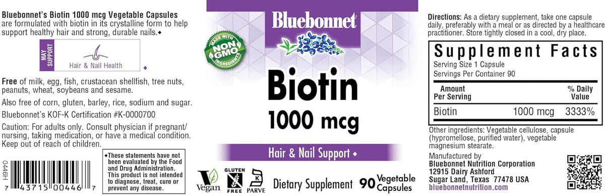 BlueBonnet Biotin 1000 mcg Capsules - Hair & Nail Support, 90 Count - Image 7
