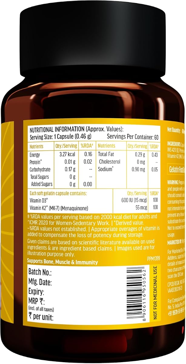 HK Vitals Vitamin D3 600 IU Capsules with Sunflower Oil - 60 Count - Image 7