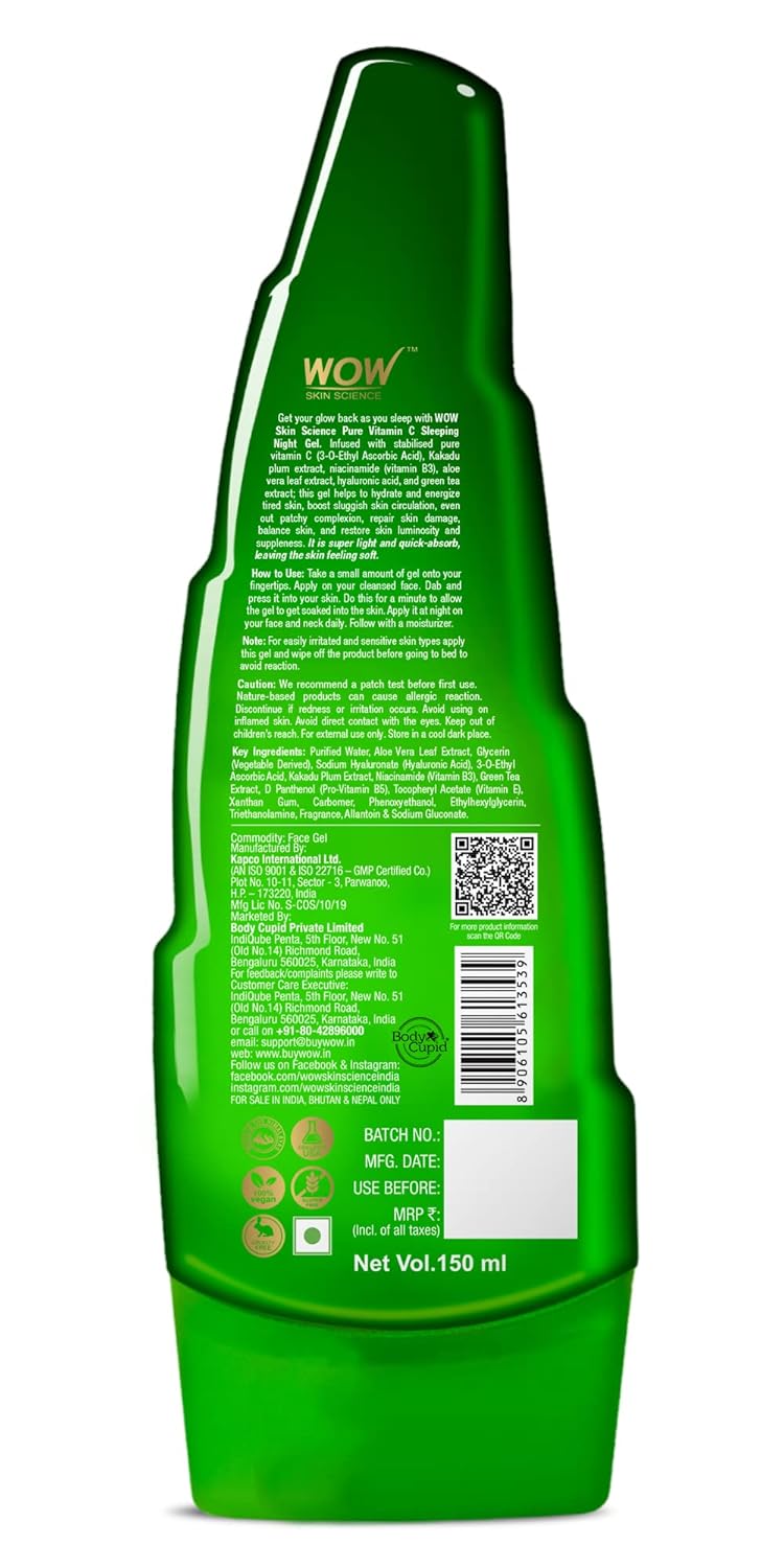 Wow Skin Science Vitamin C Sleeping Night Gel with Aloe Vera, 150ml - Image 2