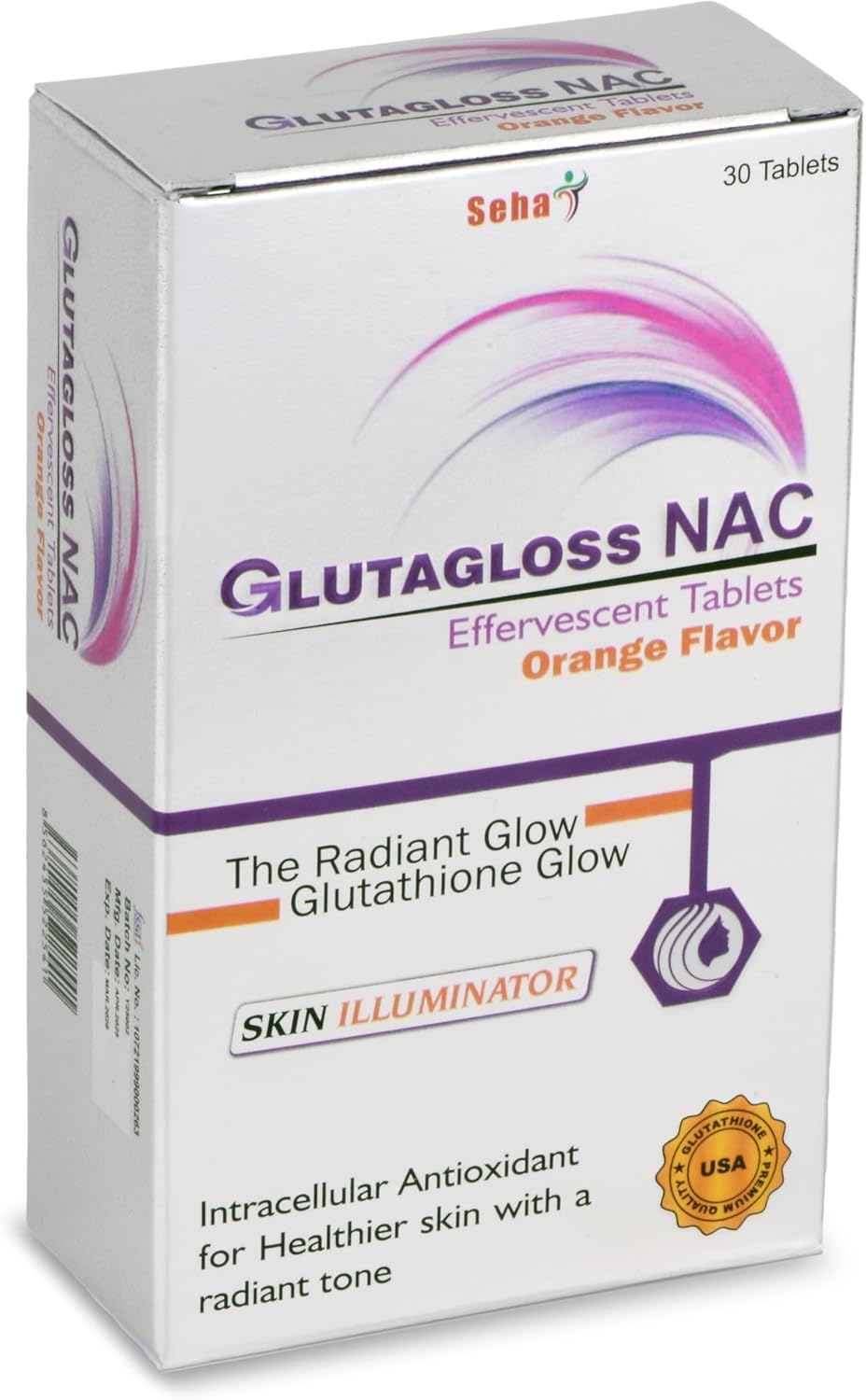 Glutagloss NAC Orange Flavour - Japanese L Glutathione, Vitamin C + NAC - 30 Effervescent Tablets