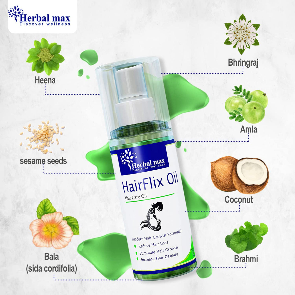 Herbal Max Bhringraj Hair Oil - SLS, Mineral Oil & Paraben Free - 100ml - Image 4
