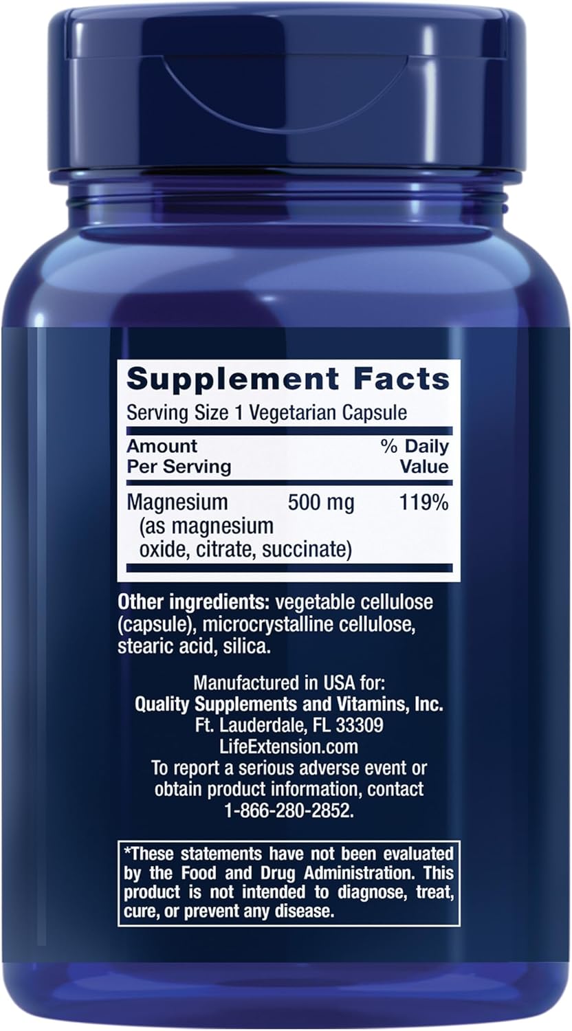 Life Extension Magnesium Caps - 500 mg, 100 Vegetarian Capsules - Image 2