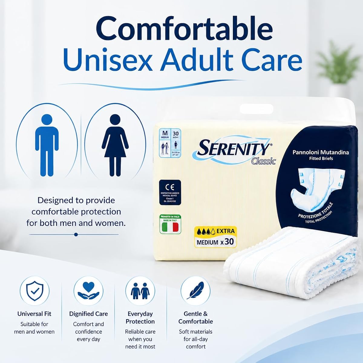 Serenity Adult Incontinence Briefs - Extra Absorbency, Medium Size, 30 Count - Image 4