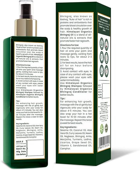 HIMALAYAN ORGANICS Pure Bhringraj Ayurvedic Hair Oil - 200ml - Image 3