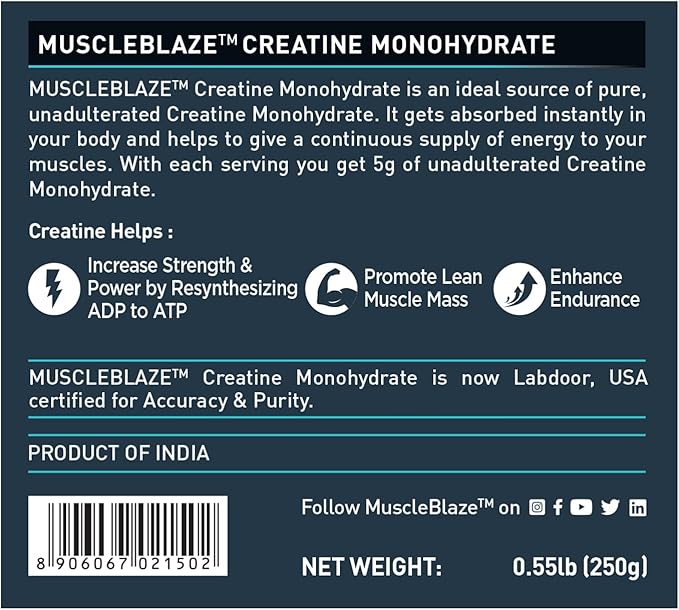 MuscleBlaze Creatine Monohydrate Powder - Unflavoured, 250g, 50 Servings - Image 4