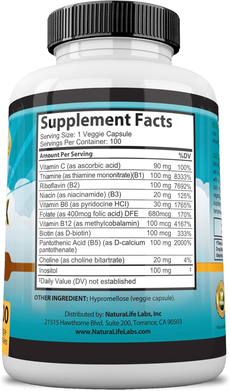 Naturalife Labs Vitamin B-Complex Capsules - 100 Count - Image 4