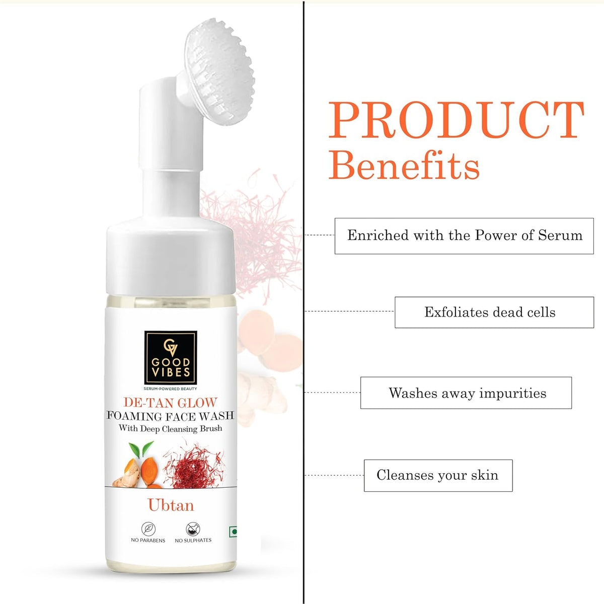 Good Vibes De-Tan Glow Foaming Face Wash with Brush - Ubtan 150ml - Image 5
