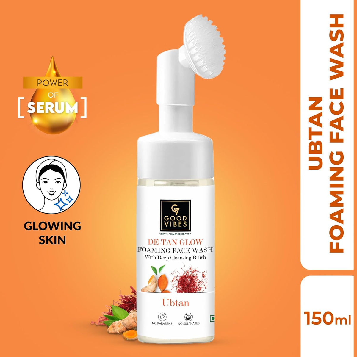 Good Vibes De-Tan Glow Foaming Face Wash with Brush - Ubtan 150ml - Image 2