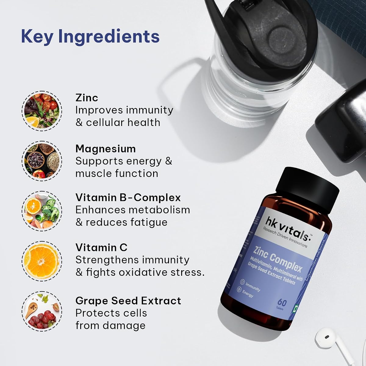 HK Vitals Zinc Supplements with Vitamin C & D3 - 60 Tablets - Image 4