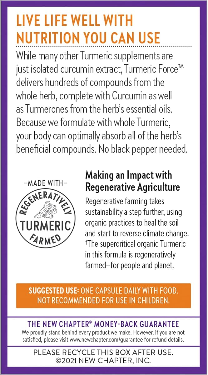 New Chapter Herbal & Ayurvedic Turmeric Force - 30 Vegetarian Capsules - Image 7