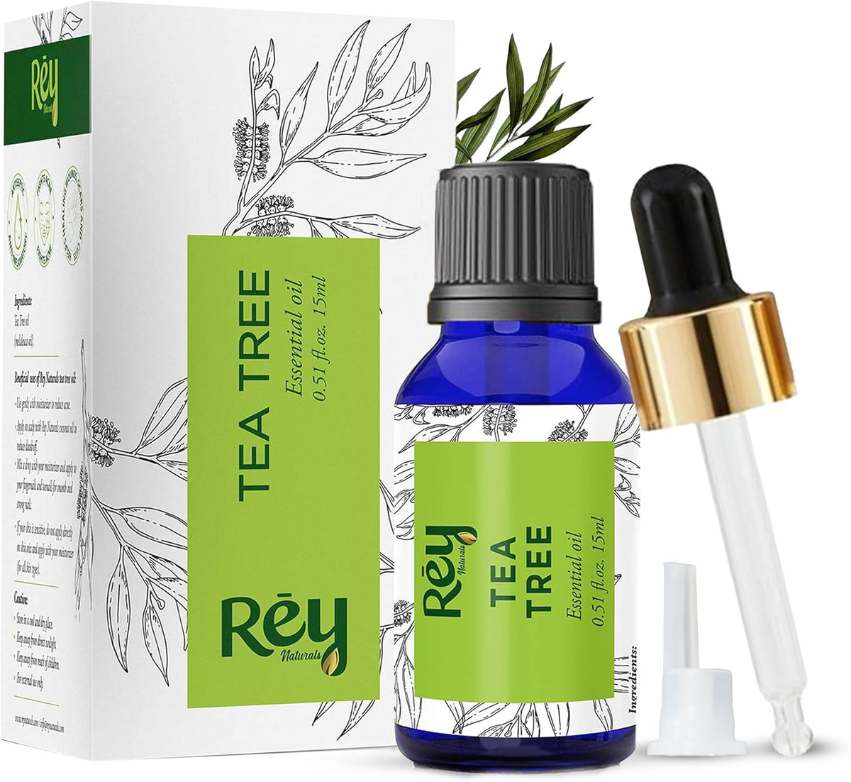 ReyNaturals Tea Tree Essential Oil for Hair, Skin and Face - 15ml