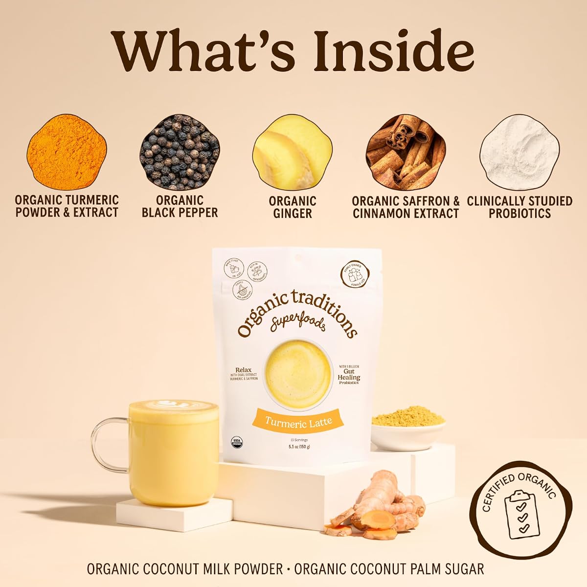 Organic Traditions Turmeric Latte with Saffron & Probiotics - Instant Powder, 150g - Image 4