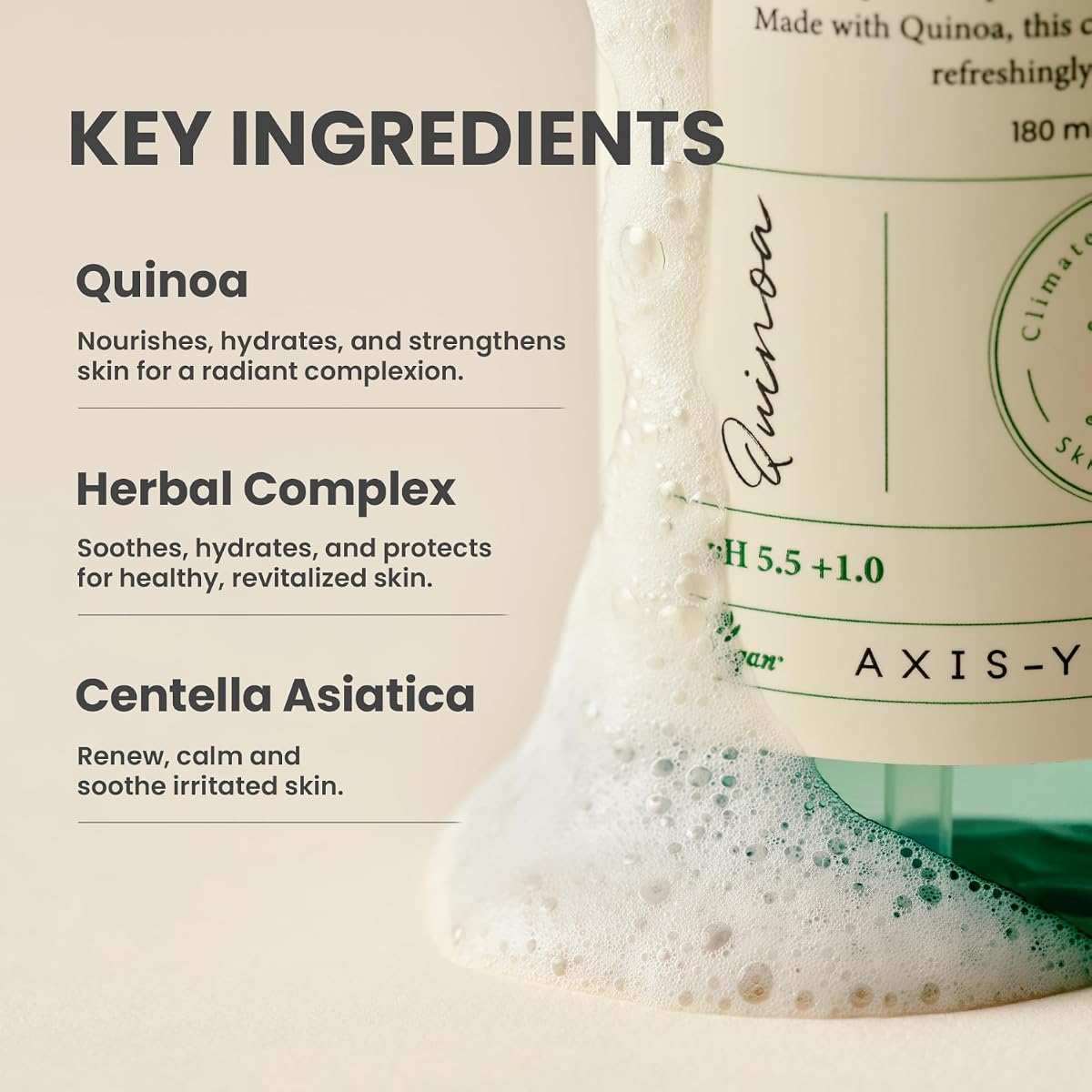 AXIS-Y Quinoa One-Step Balanced Gel Cleanser - Gentle, Soothing with Centella & Green Tea - 180ml - Image 3