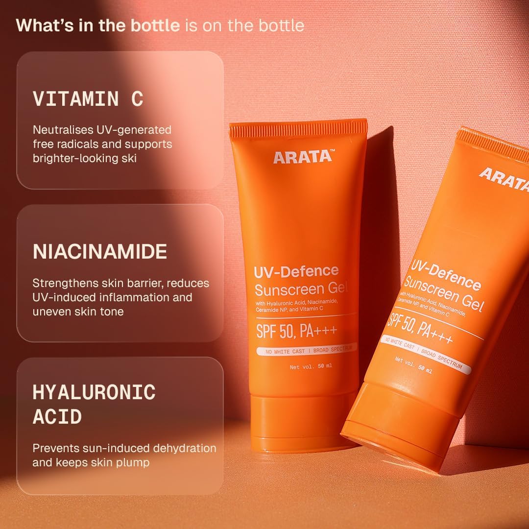 Arata SPF 50+ PA+++ Sunscreen Gel - Ultra Light, Water-Based, 50 ml - Image 4