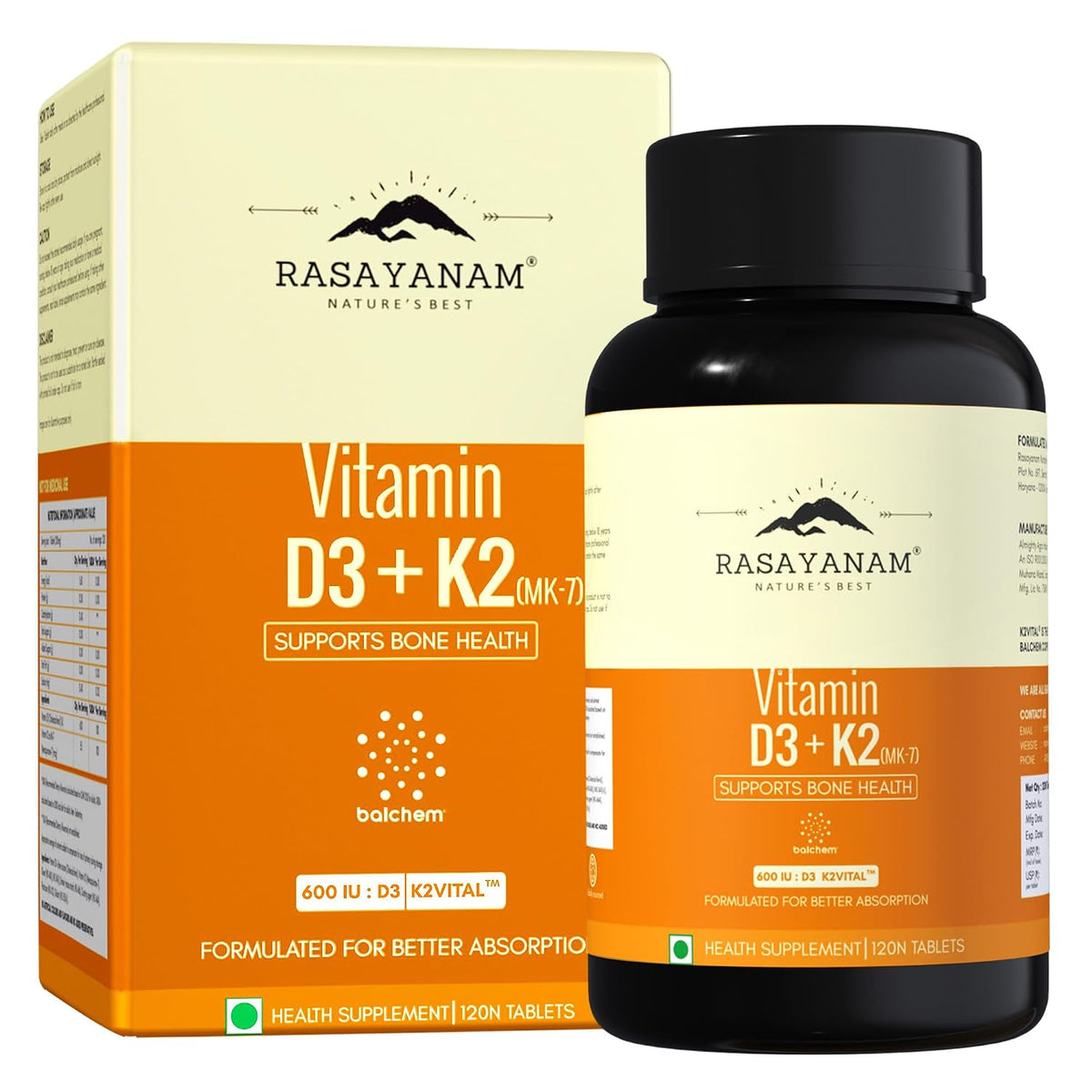 Rasayanam Vitamin D3 K2(MK-7) 240 Veg Tablets