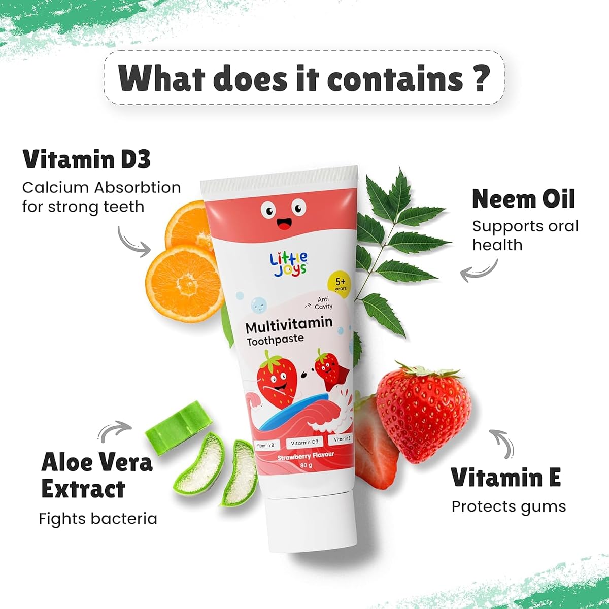 Little Joys Kids Multivitamin Toothpaste - Strawberry Flavour, 80g - Image 2