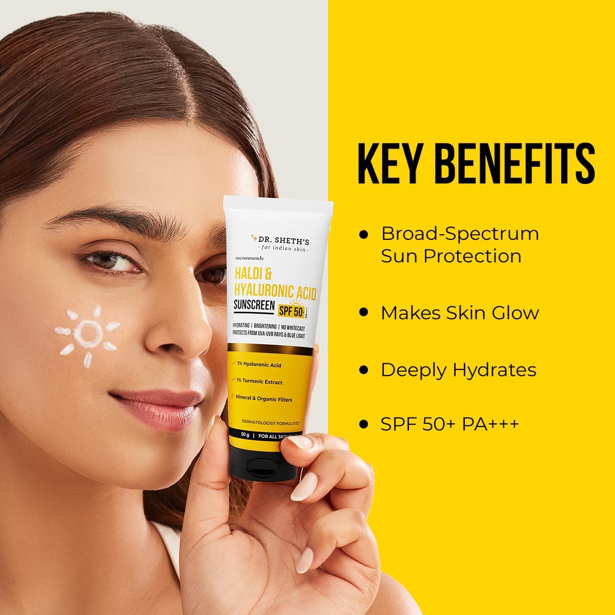 Dr. Sheth's SPF 50 PA++++ Haldi & Hyaluronic Acid Sunscreen - 50g - Image 3