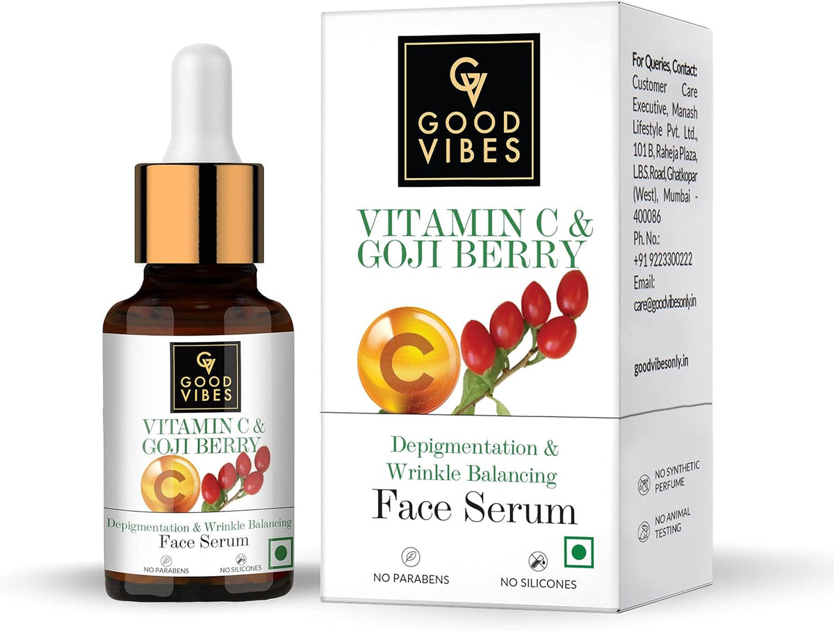 Good Vibes Vitamin C & Goji Berry Face Serum - Depigmentation & Wrinkle Balance, 10ml