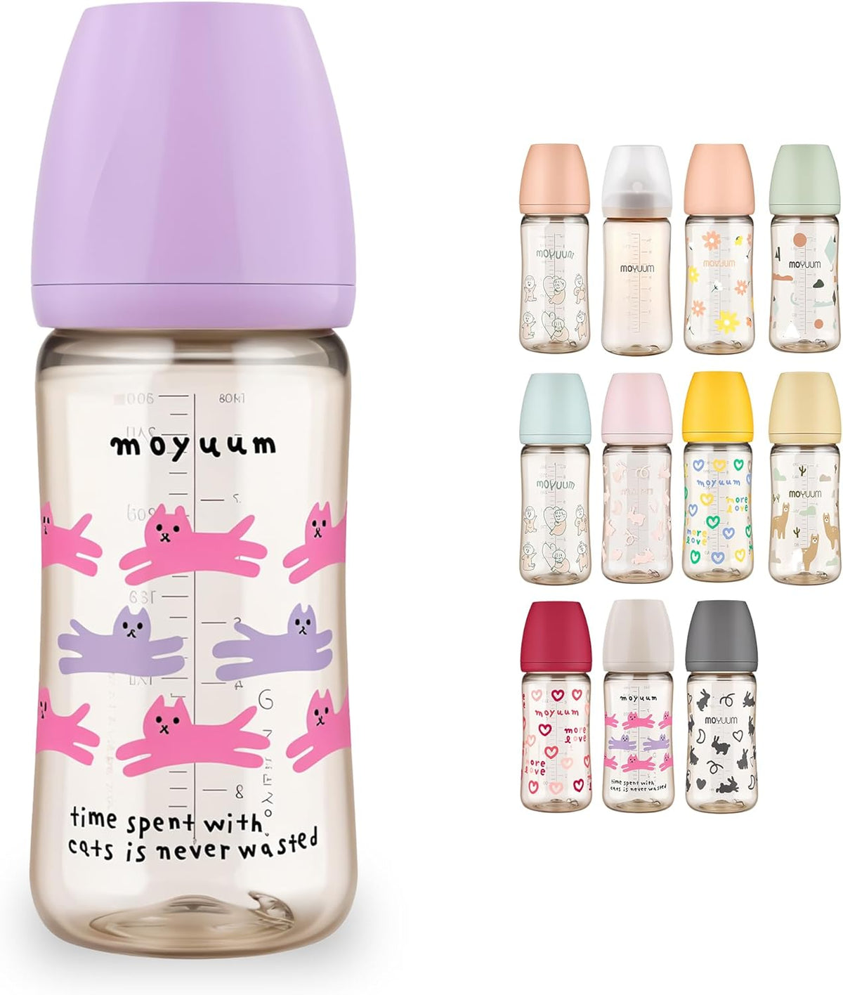 Moyuum PPSU All-in-One Baby Feeding Bottle with Nipple, 270ml - Cat Edition Purple