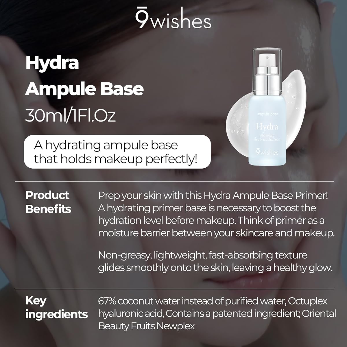 9Wishes Hydra Ampule Base Primer - Hydrating, Lightweight - 30ml - Image 2