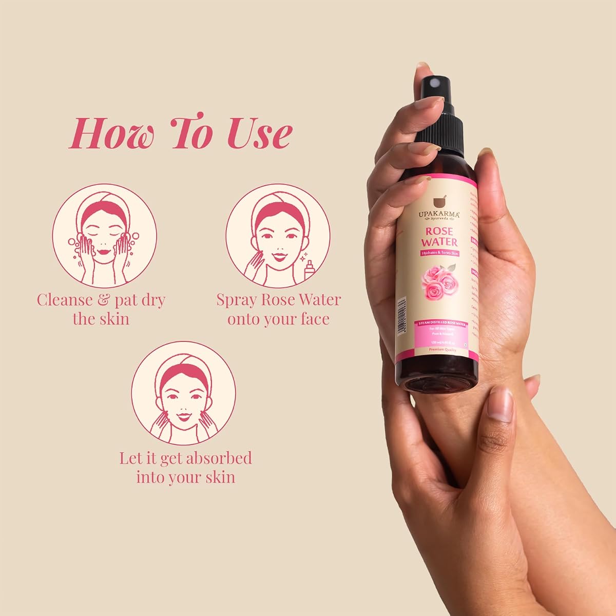 Upakarma Ayurveda Rose Water Spray - Natural Gulab Jal Moisturiser, 120ml - Image 3