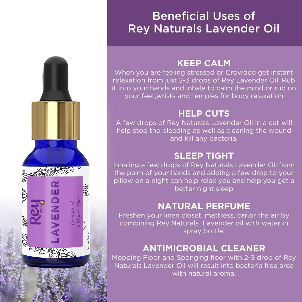 ReyNaturals Lavender, Tea Tree, and Rosemary Essential Oils Combo - 15ml Each - Image 7