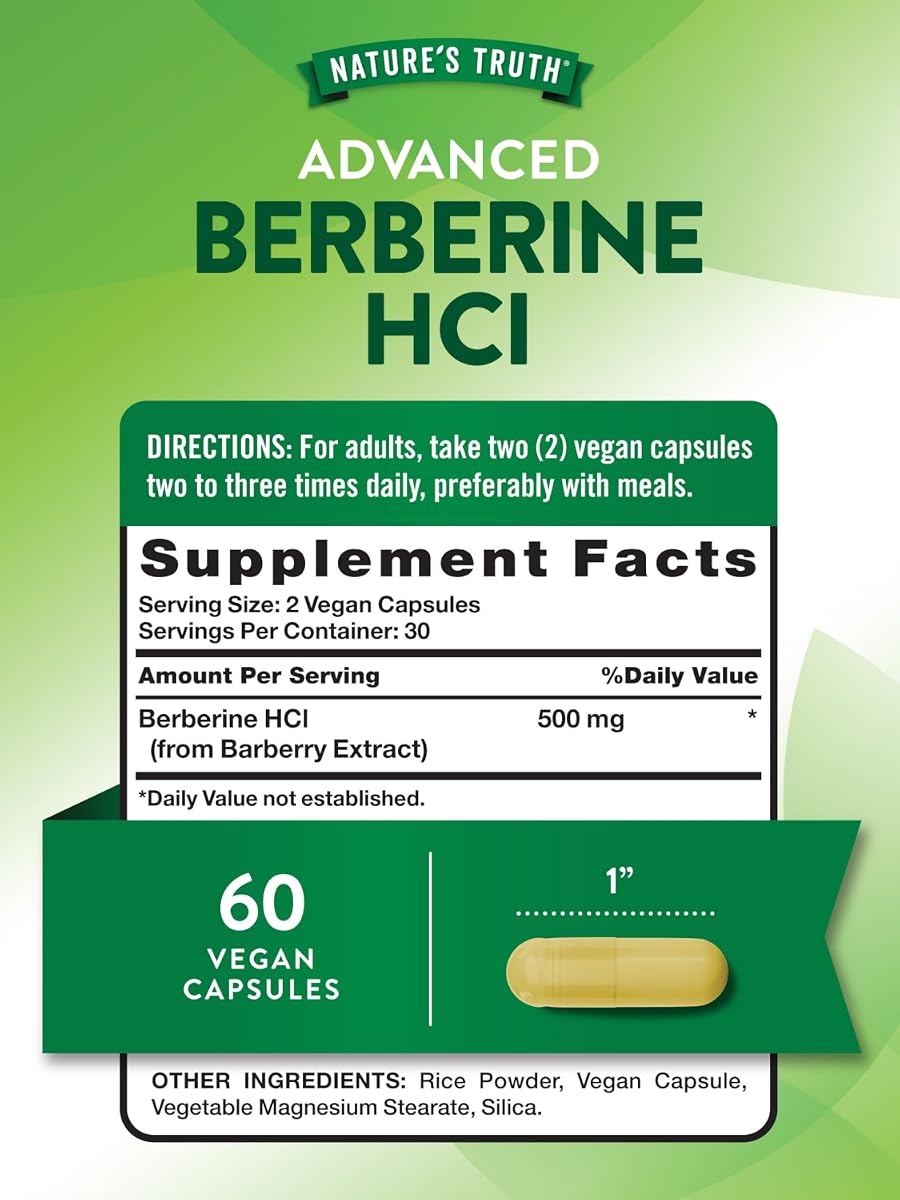 Nature's Truth Berberine Capsules - 500mg, Vegan, Gluten-Free - 60 Count - Image 2