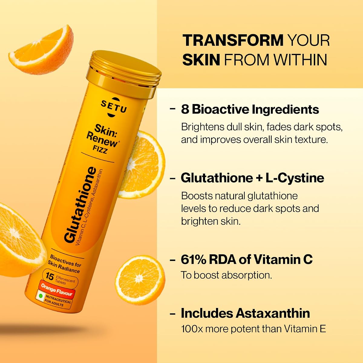 SETU Skin Renew Glutathione Tablets - 15 Effervescent Antioxidant Tablets, 500mg - Image 2