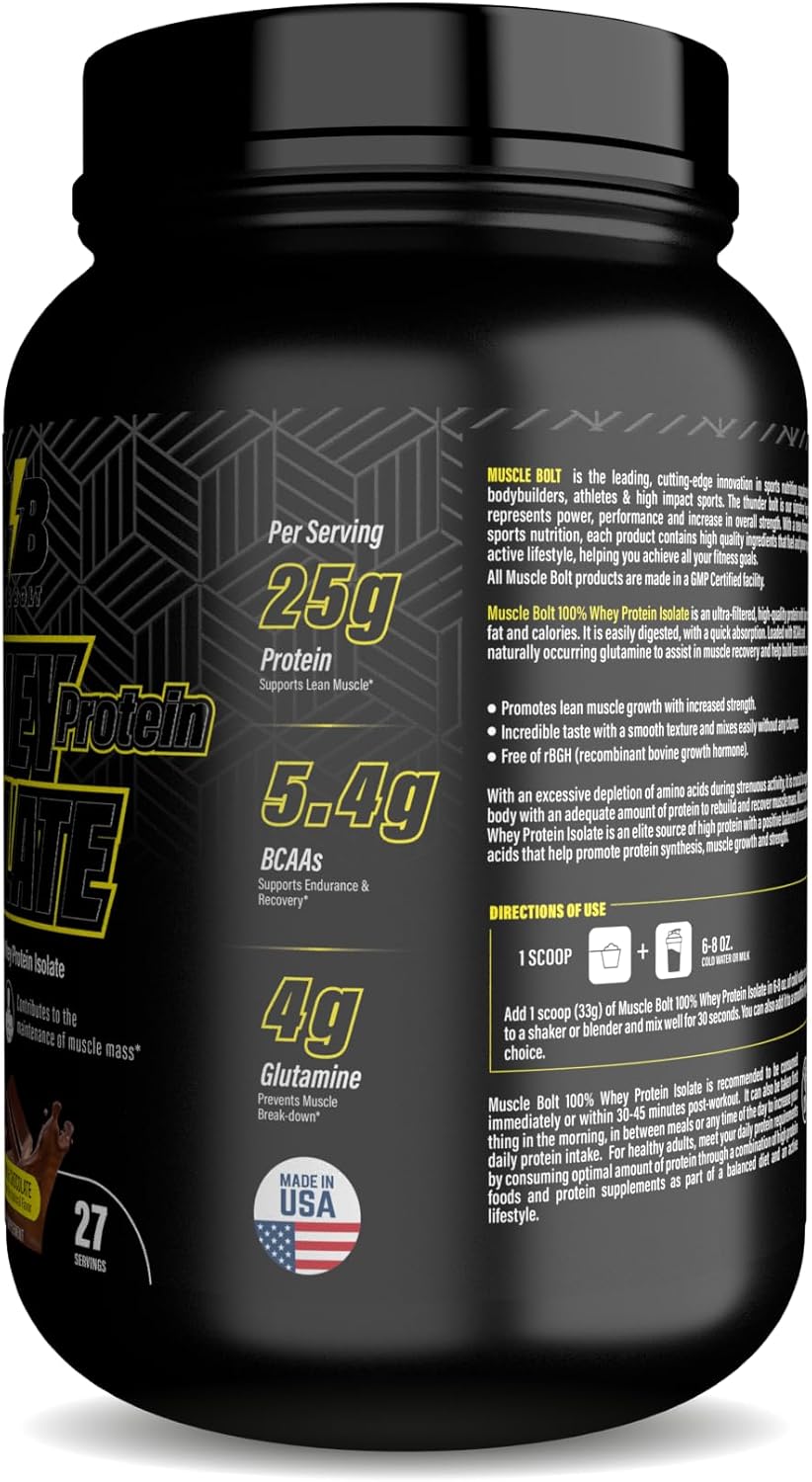 Muscle Bolt 100% Whey Protein Isolate, Chocolate Flavour, 2 lb - Image 3