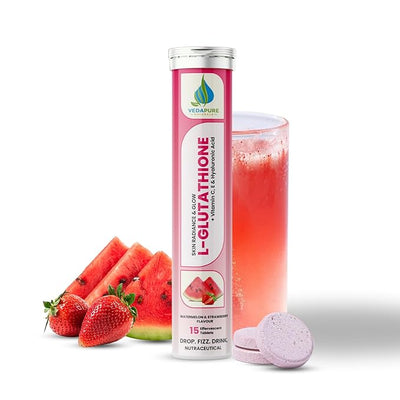 Vedapure L-Glutathione Effervescent Tablets with Vitamin C & E 15 Watermelon & Strawberry Tablets