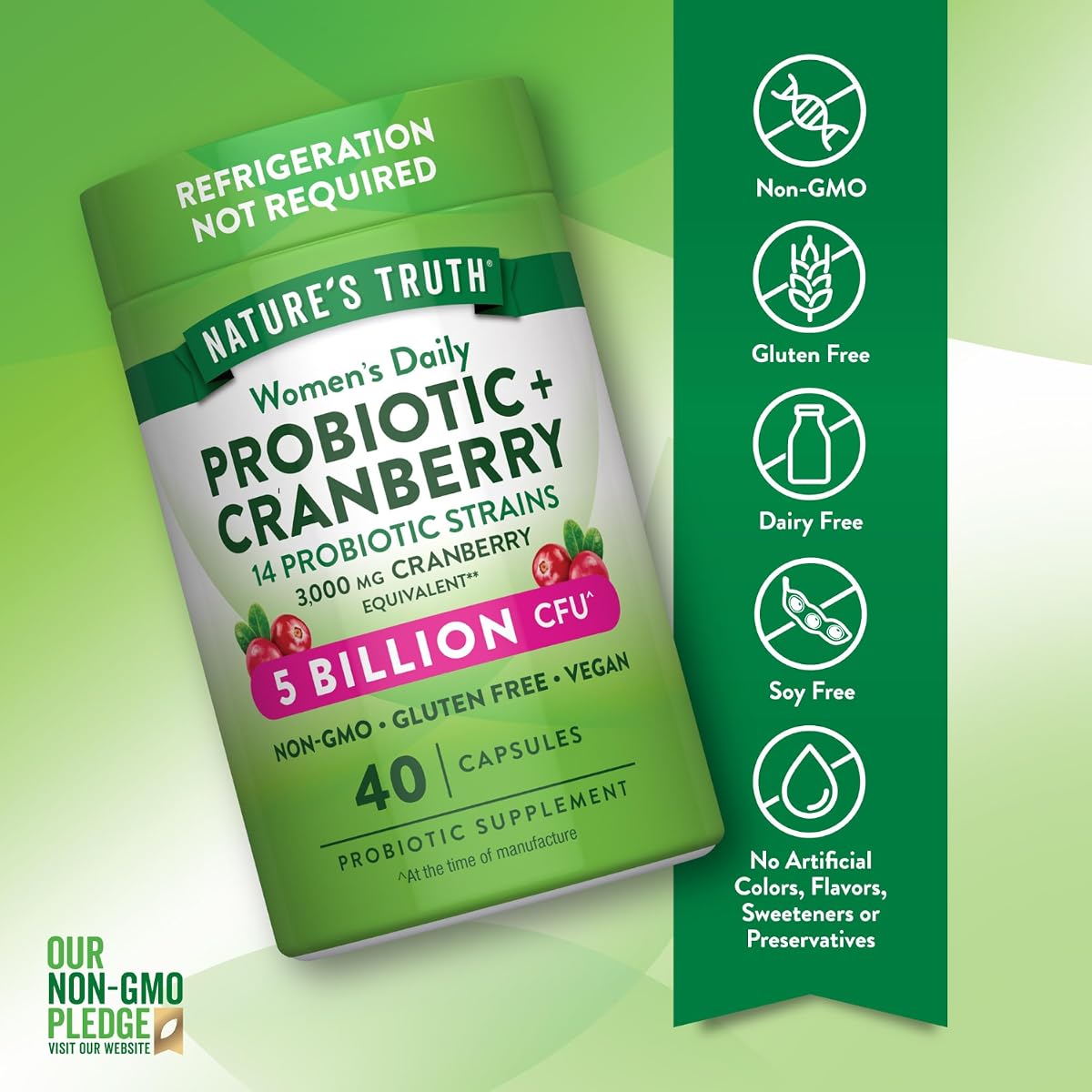 Nature's Truth Women's Probiotics with Cranberry - 40 Vegetarian Capsules, 5 Billion CFUs - Image 3