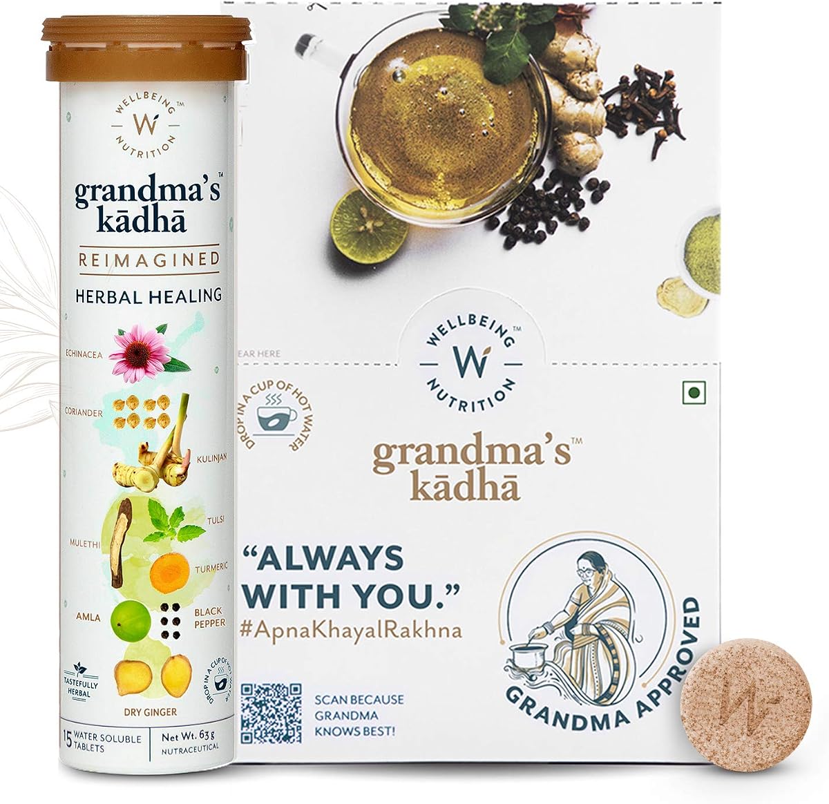 Wellbeing Nutrition Grandma's Kadha Herbal Immunity Booster Effervescent Tablets - Organic Ayurvedic Remedy